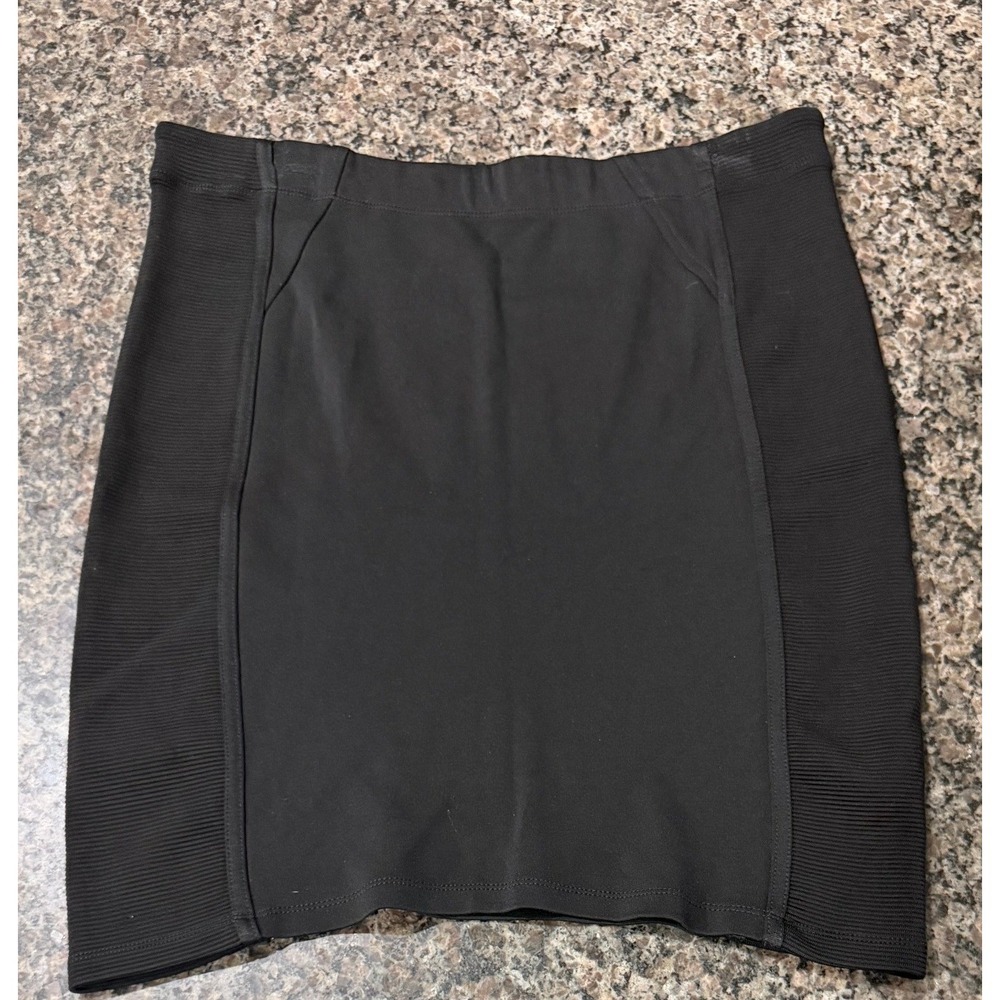 BCBGMAXAZRIA Black Bandage Mini Skirt Ribbed Panel Bodycon Womens Large